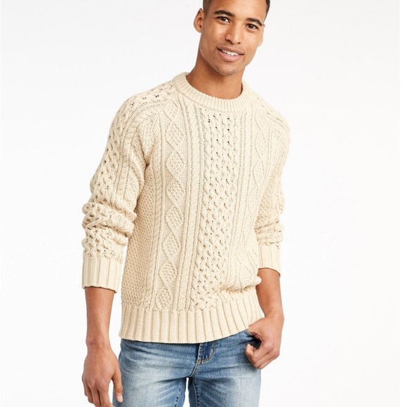 L.L. Bean Men's Signature Cotton Fisherman Sweater in Beige Large - Picture 1 of 13